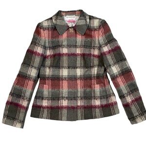 Basler Women’s Wool Cashmere‎ Alpaca Pink Plaid Blazer Jacket Work Wear Career